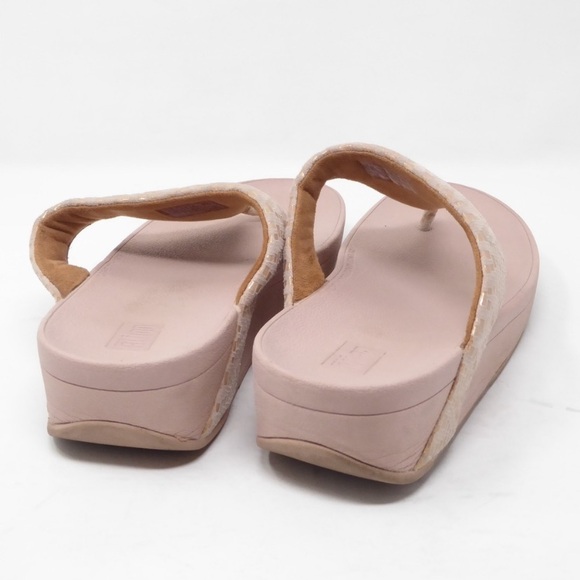 FITFLOP Sandals Lottie Chevron Shimmer Thongs Slip On Comfort Wedge Pink Size 7 - Picture 4 of 9